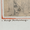 Bengt Nordenberg, figurscen på innergård, blyerts på papper, signerad