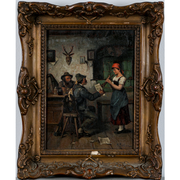 Tysk skola, genremålning, olja på pannå, 18/1900-tal