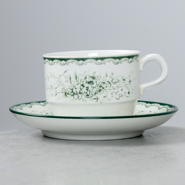 Rörstrand, "Grön Anna", kaffekoppar med fat, 15 dlr