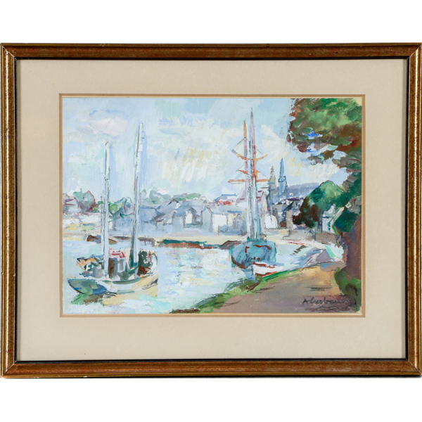 Abel Gerbaud, (1888-1954), hamn i Frankrike, olja på papper, signerad