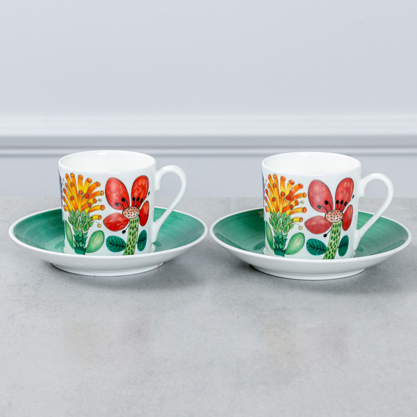 Stig Lindberg, 1 st Kaffekoppar med fat, "Tahiti", Gustavsberg