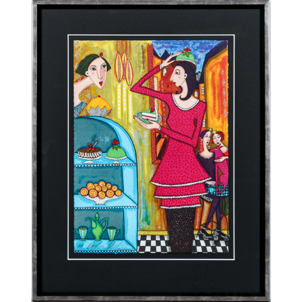 Angelica Wiik, "Tårtdax", litografi, signerad