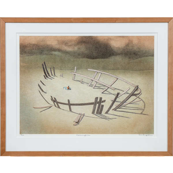 Sven Lingard, "Räddningsbåten", litografi, signerad