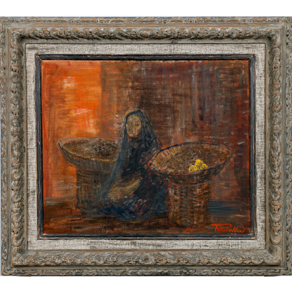 Folke Ricklund, komposition från Mexico, olja på pannå, signerad