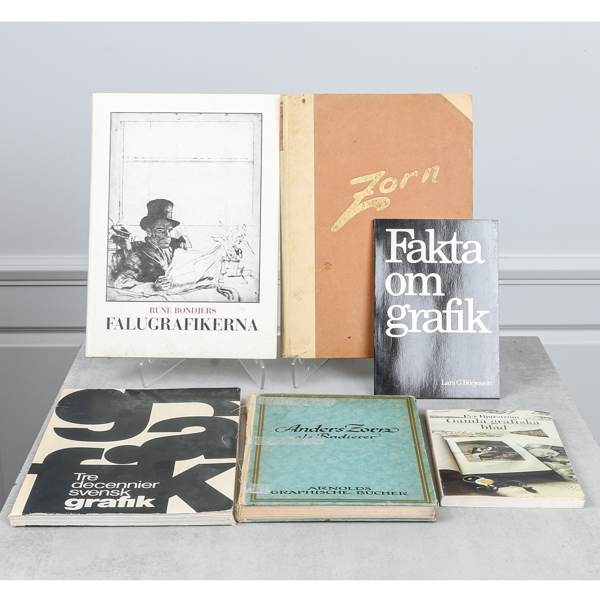 Böcker och häften, om grafik, bla Zorn
