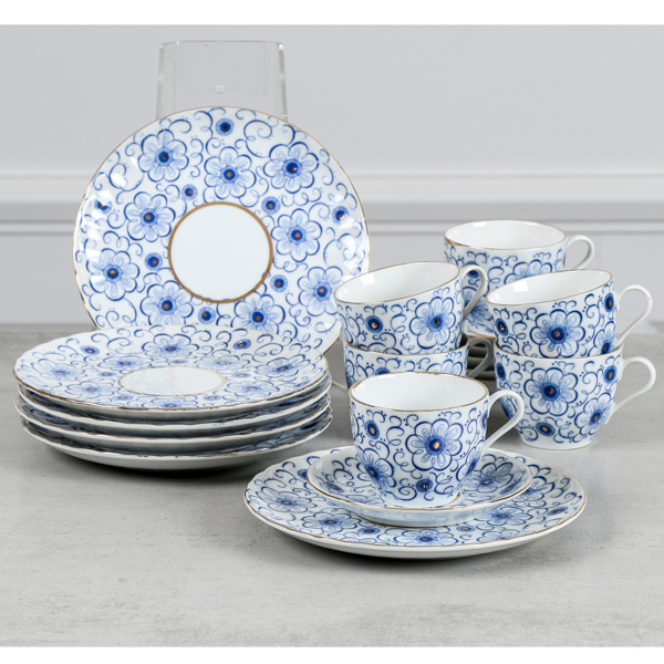 Kaffekoppar med assietter, 6+6 st