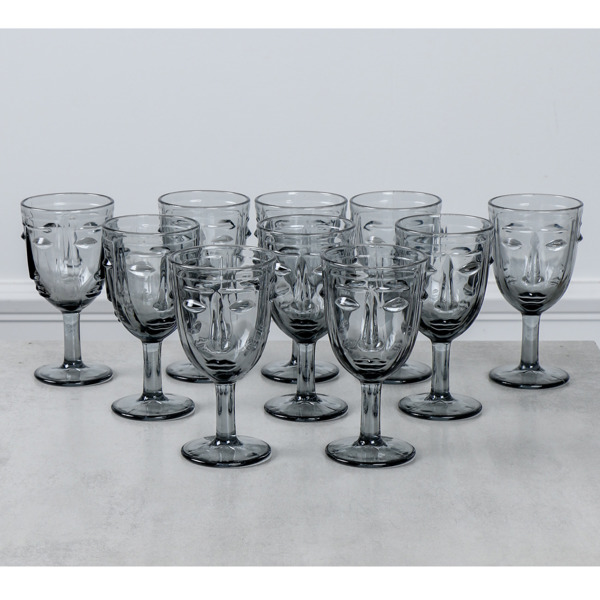Vinglas, 10 st, gråtonat glas, samtida
