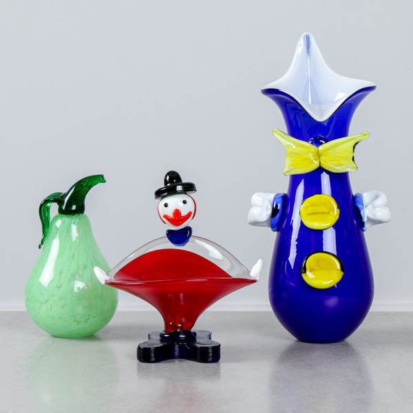 Konstglas, 3 delar, varav 2 st Clownglas, RBA Olofström