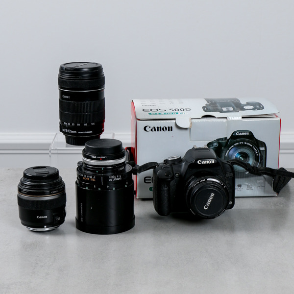 Digital systemkamera, Canon EOS 500D, med 4 objektiv