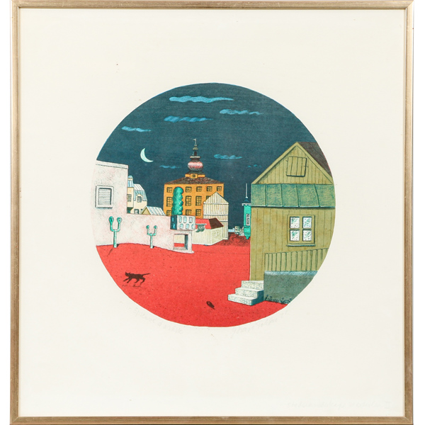 Göran Folcker, natt i staden, litografi, signerad