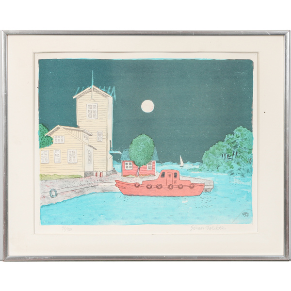 Göran Folcker, båtplats, litografi