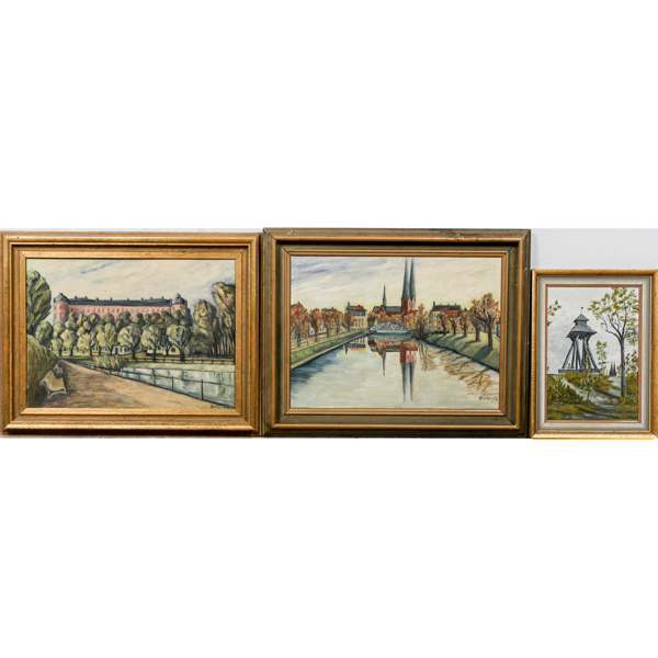 Uppsalamotiv, 3 st, olja på pannå, oidentifierade konstnärer