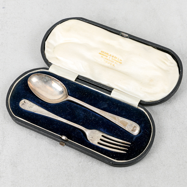 Sked och gaffel, silver, 61g, England