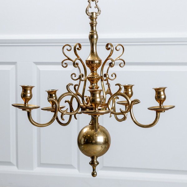 Ljuskrona Skultuna, mässing nr 205 barockstil, 5 ljusarmar, 1900-tal 