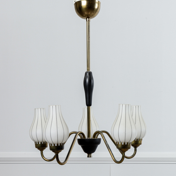Taklampa, glas, mässing, 1950-tal