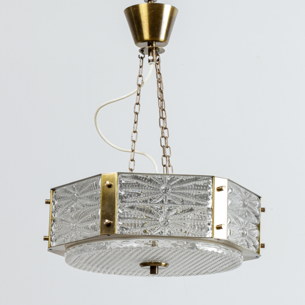 Taklampa, glas, mässing, 1960-tal