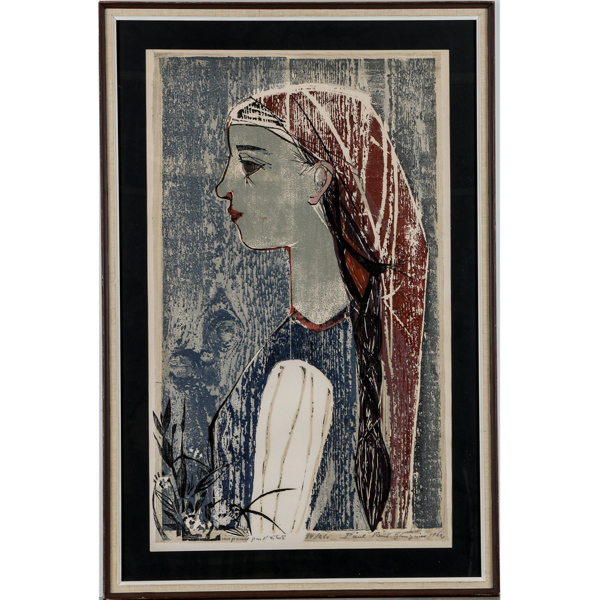 Paul René Gauguin, flicka i profil, träsnitt, signerad