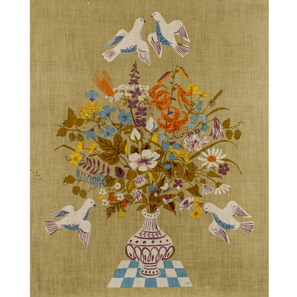 Lisbet Jobs, "Duvor", textiltryck, Jobs Handtryck, Leksand