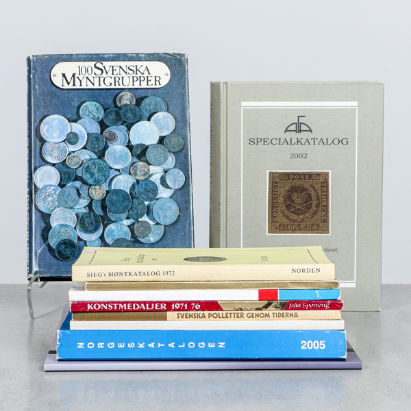 Böcker & Häften, om mynt, poletter mm, Sverige, Norge
