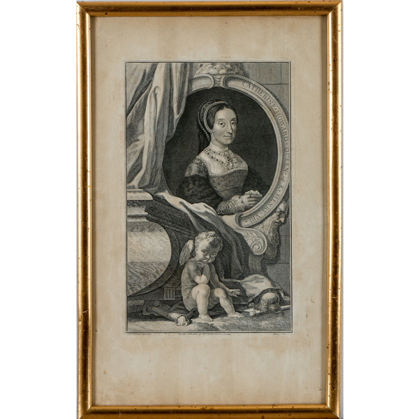 Hans Holbein den yngre, efter, Catherine Howard Queen of King Henry VIII, gravering av Jacobus Houbraken, 1700-tal