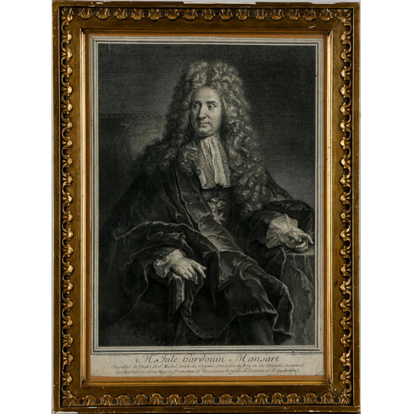 Detroy, efter, porträtt föreställande Monsieur Jules Hardouin Mansart (arkitekt under Ludvig XIV:s regeringstid), mezzotint, 1710