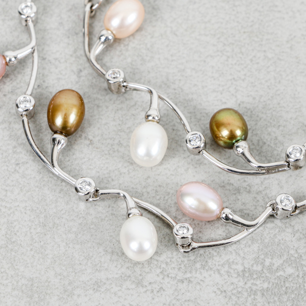 Armband och halsband, Sterling silver med pärlor, 34g