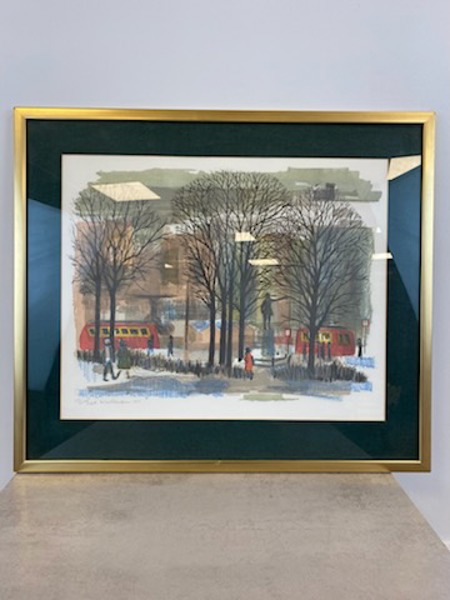 Harry Wickman, park, litografi, signerad