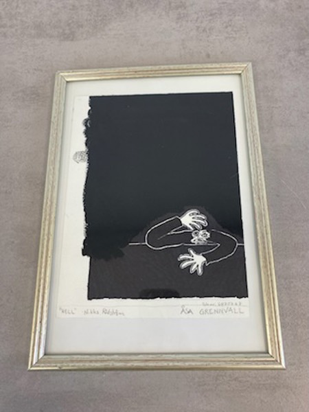 Åsa Grennvall, "Hell", förlaga till bokomslag, litografi, signerad