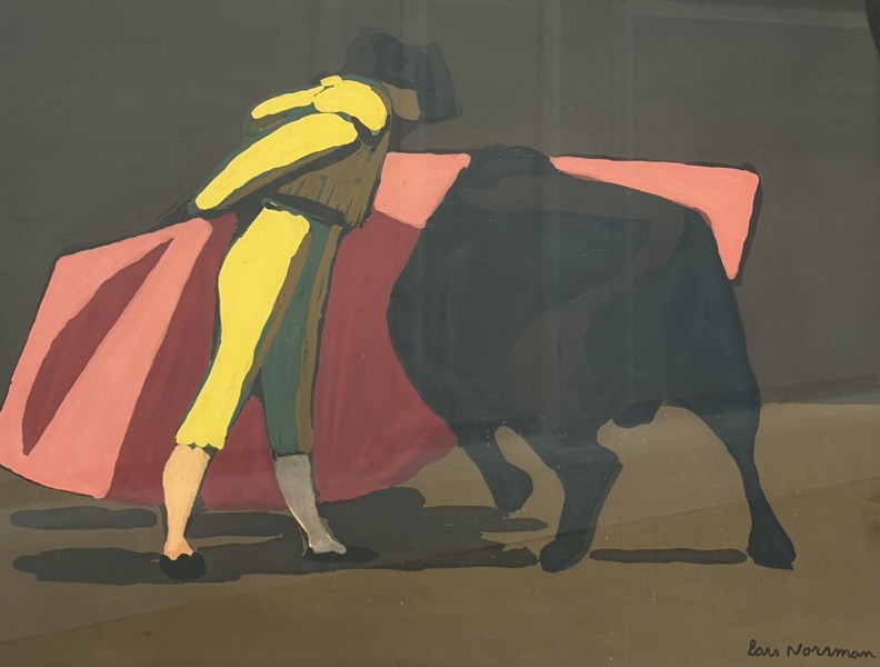 Lars Norrman, tjurfäktning, litografi