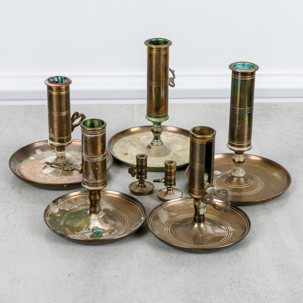 Kontorsljusstakar, mässing och malm, Skultuna och Ystad Metall, totalt 7 st