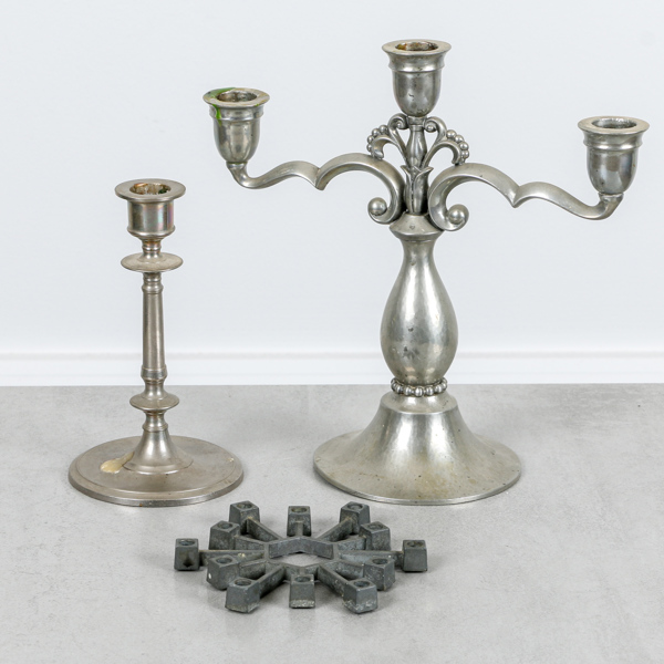 Ljusstakar, "Paro", Danmark samt Skultuna No. 2, kandelaber Just Andersen, Danmark