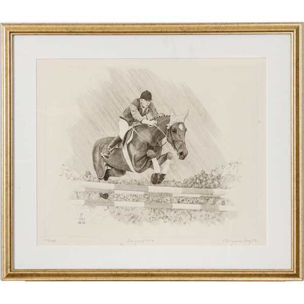 Zbigniew Czop, hästhoppning, kopparstick, signerad