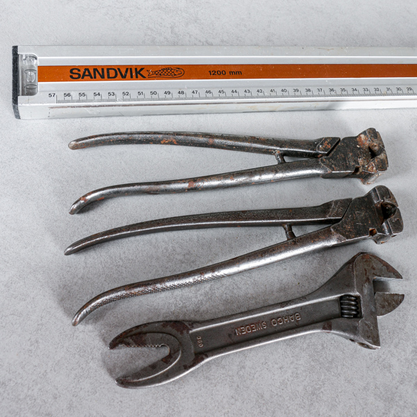 Verktyg, vattenpass Sandvik, kraftavbitare med utbytbara skär, hajnyckel Bahco