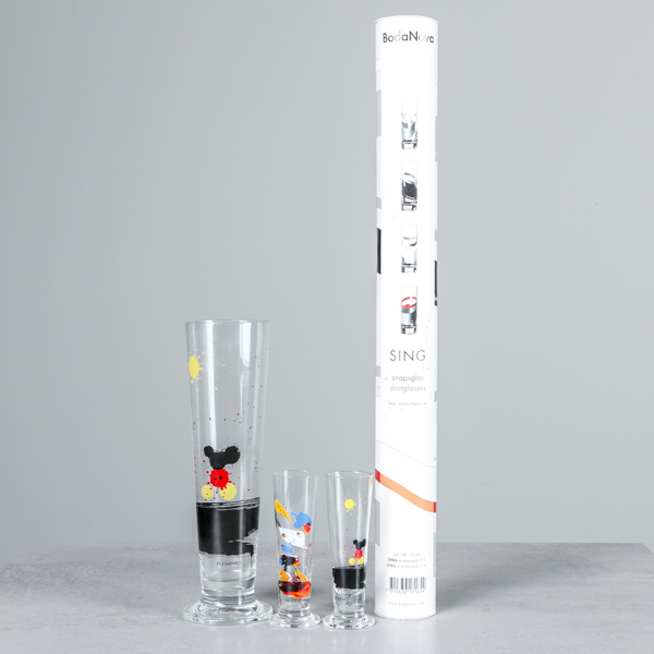 Shotglas, "Sing", 4 st, Boda Nova samt 3 glas Lasse Åberg