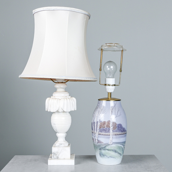 Bordslampor, 2 st, marmor, porslin