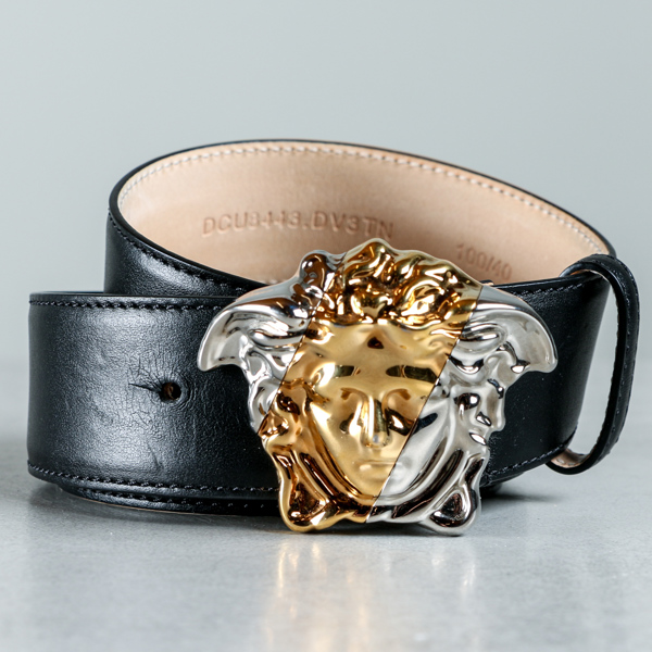 Skärp, Versace, läder, l. 100 cm