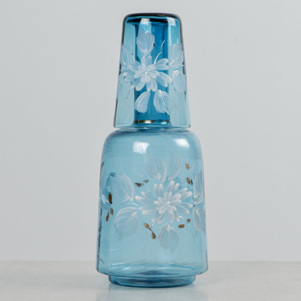 Karaff med glas, handmålad dekor, 1800/1900-tal