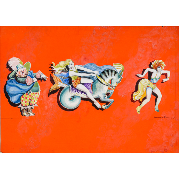 Erik Hermansson, gouache, papp, signerad, 1937