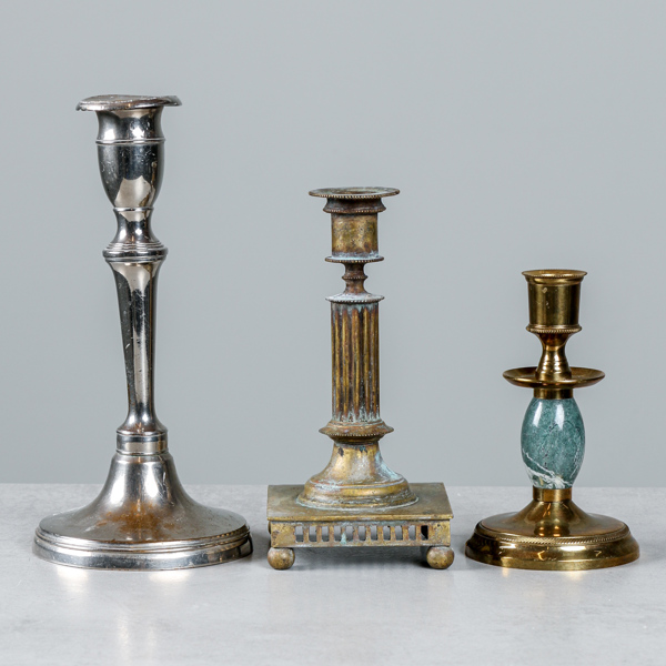 Ljusstakar, varav 2 st Skultuna samt 1 st Gallerljusstake