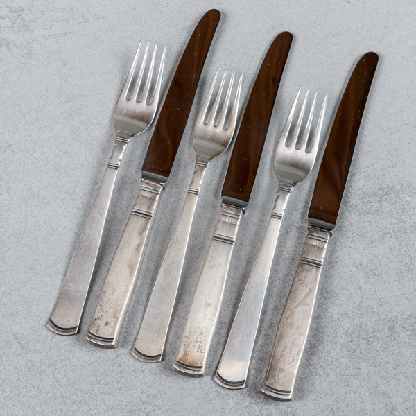 Knivar och gafflar, 3+3st, silver, "Rosenholm", 177g