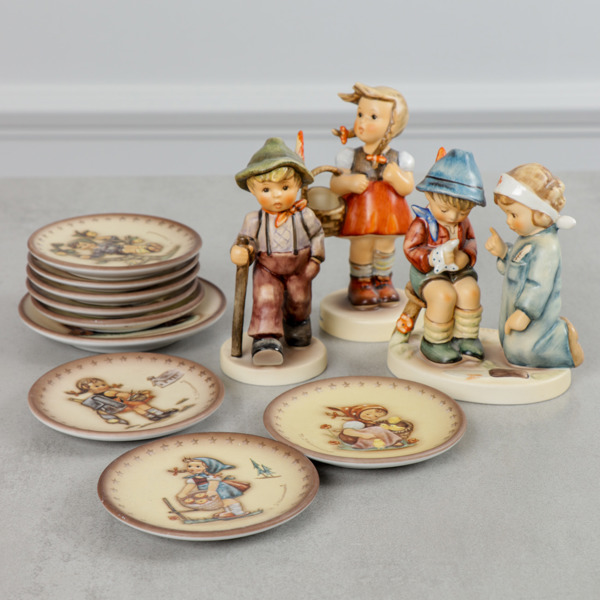 Figuriner, 3 st, samt 9 fat, MJ Hummel, Goebel