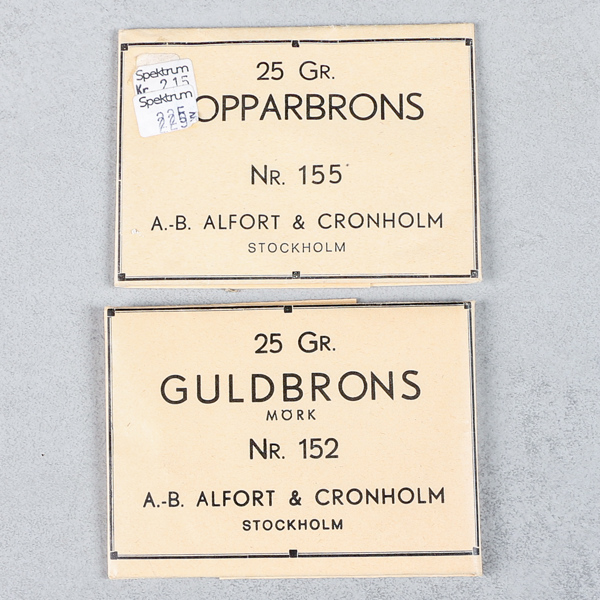 Guldbrons, 25g, samt Kopparbrons, 25 g, AB Alfort & Cronholm
