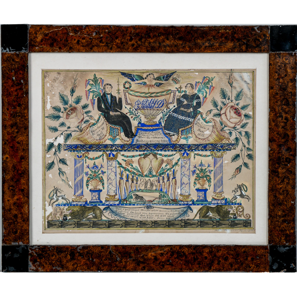 Minnestavla Bröllop år 1867, Akvarel på papper