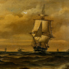 Oidentifierad konstnär, skepp på hav, olja på duk, signerad FB 86, 1800-tal