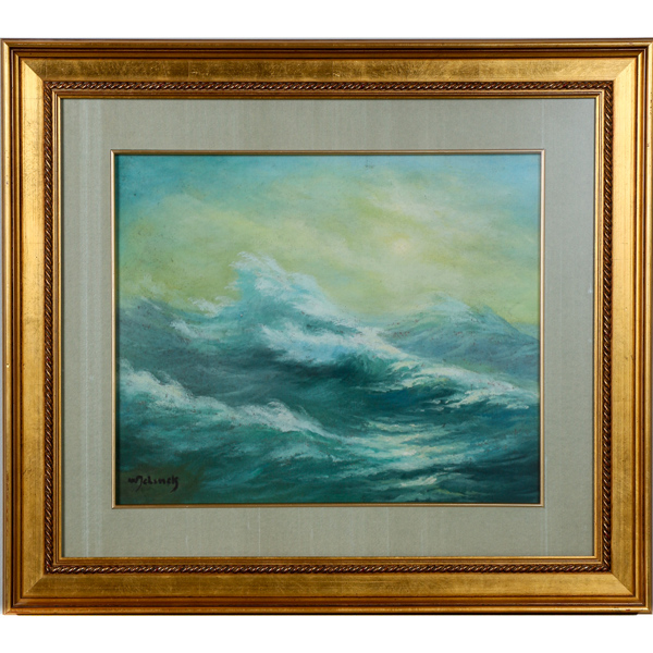 Oidentifierad konstnär, havsvågor, gouach, signerad 