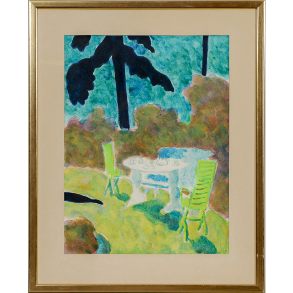 Bengt Riton (1945-1994), Akvarell, "Trädgårdssoffan"